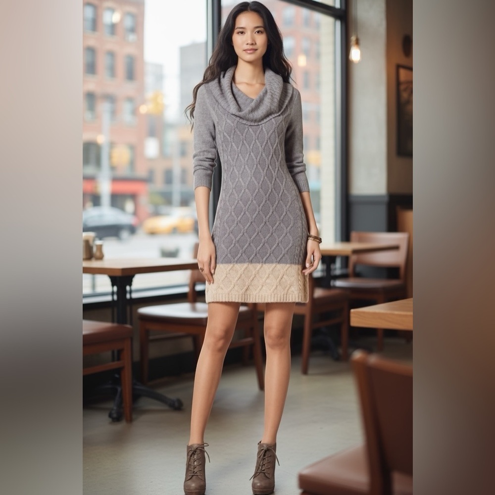 Anthropologie Sparrow Cable Knit Cowl Neck Knit Sweater Dress Size Medium